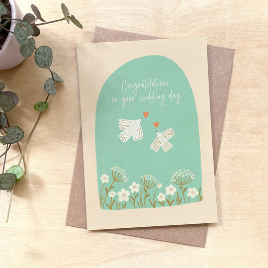 'Congratulations on your Wedding Day' Birds Recycled Coffee Cup Card