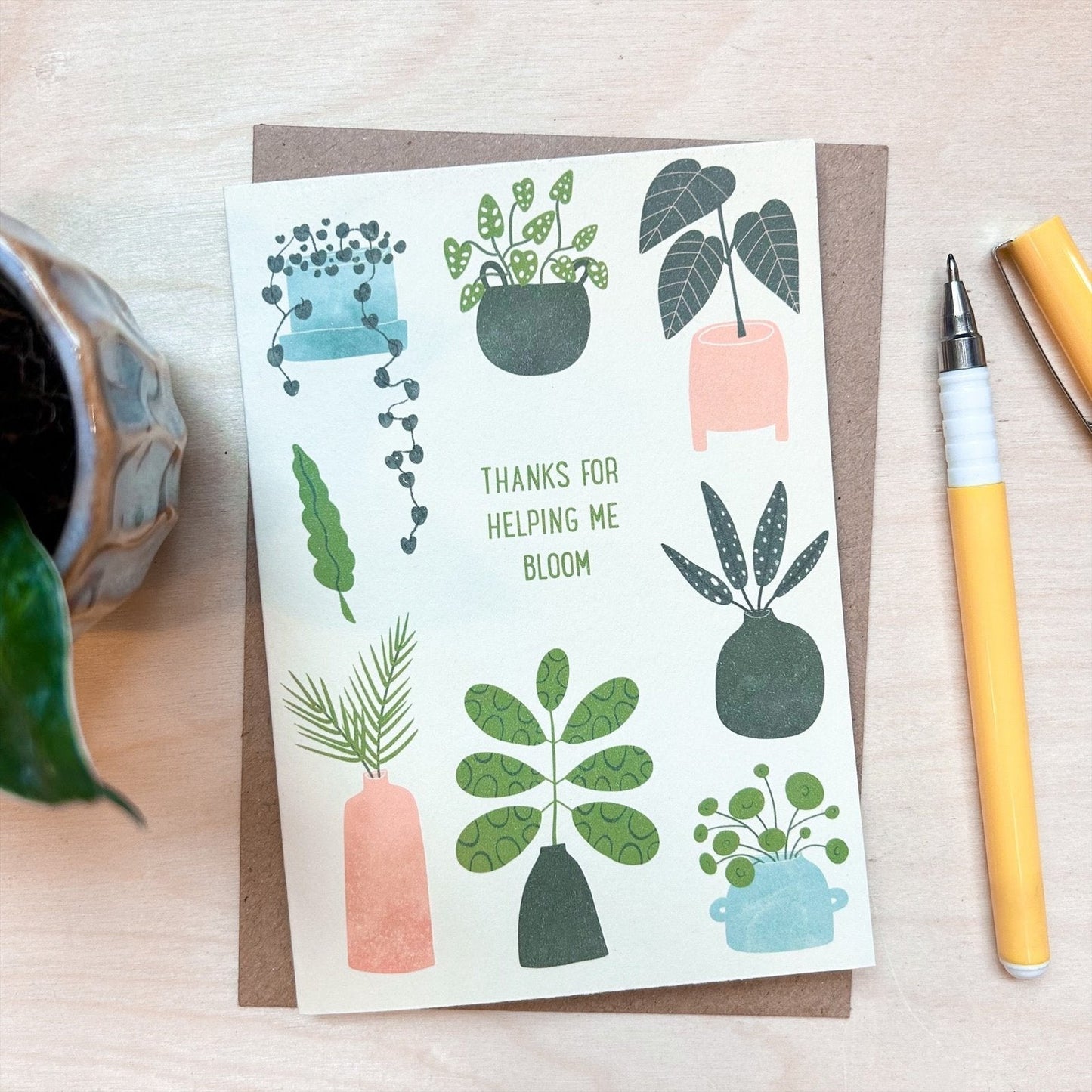 Thanks For Helping Me Bloom - Recycled Coffee Cup Card