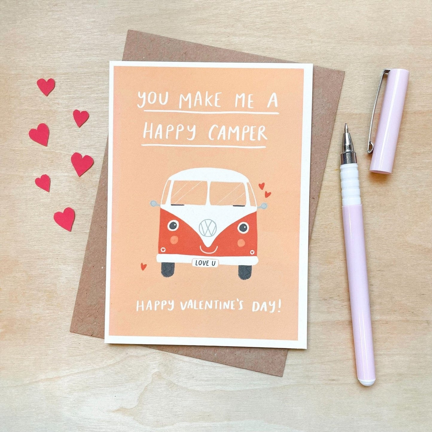 Happy Camper - Recycled Coffee Cup Valentine’s Card