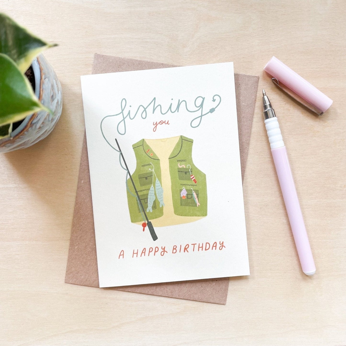 Fishing You a Happy Birthday - Recycled Coffee Cup Birthday Card