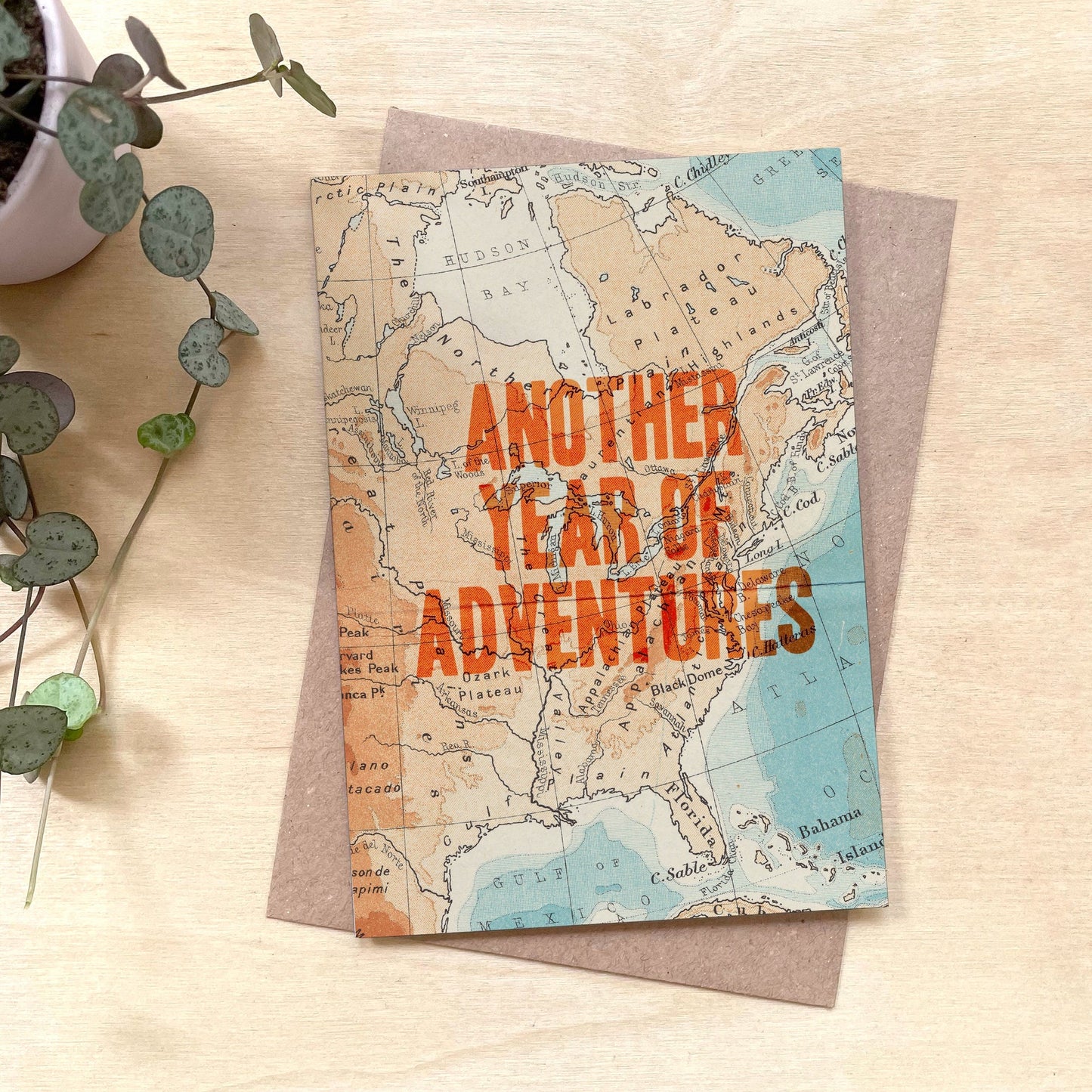 Another Year of Adventures Map - Recycled Coffee Cup Birthday Card