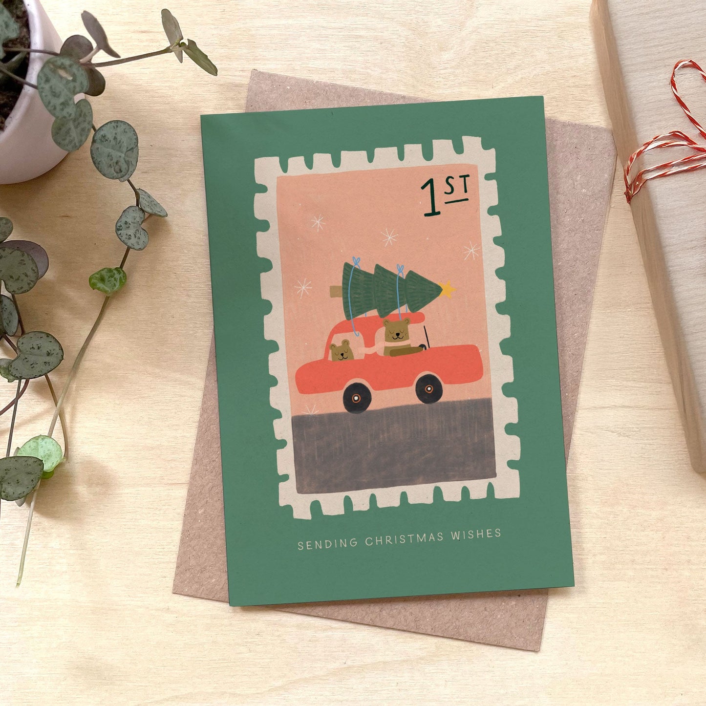 Driving Home Stamp - Recycled Coffee Cup Christmas Card