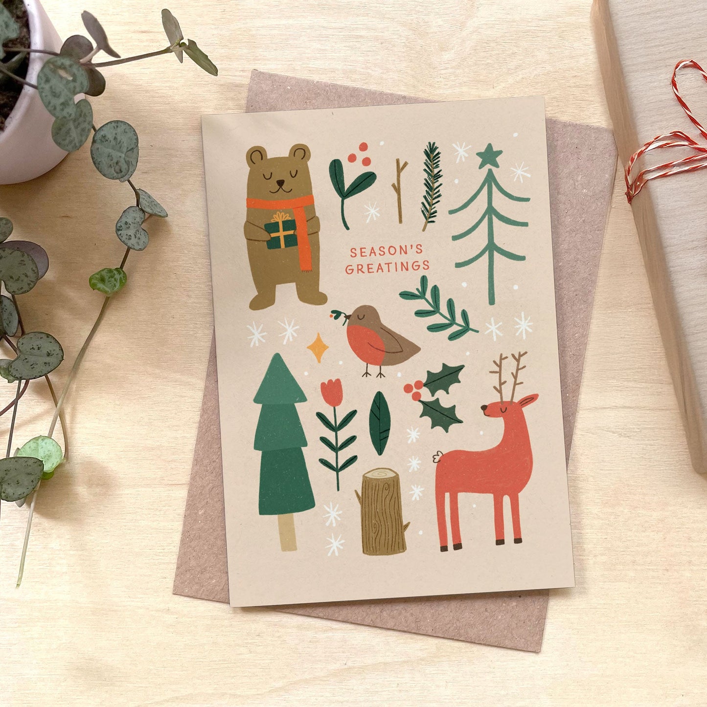 Folky Seasons Greetings - Recycled Coffee Cup Christmas Card