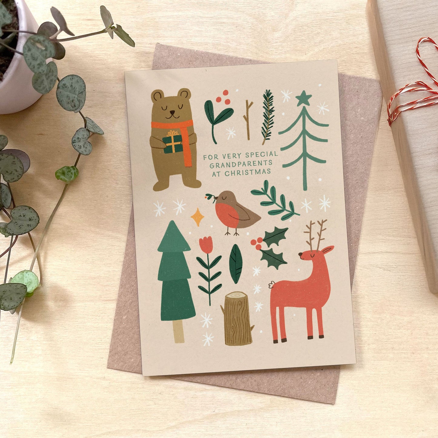 Folky Grandparents Christmas - Recycled Coffee Cup Christmas Card