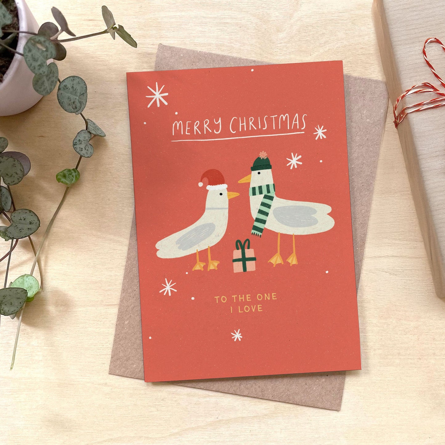 Seagull Love - Recycled Coffee Cup Christmas Card