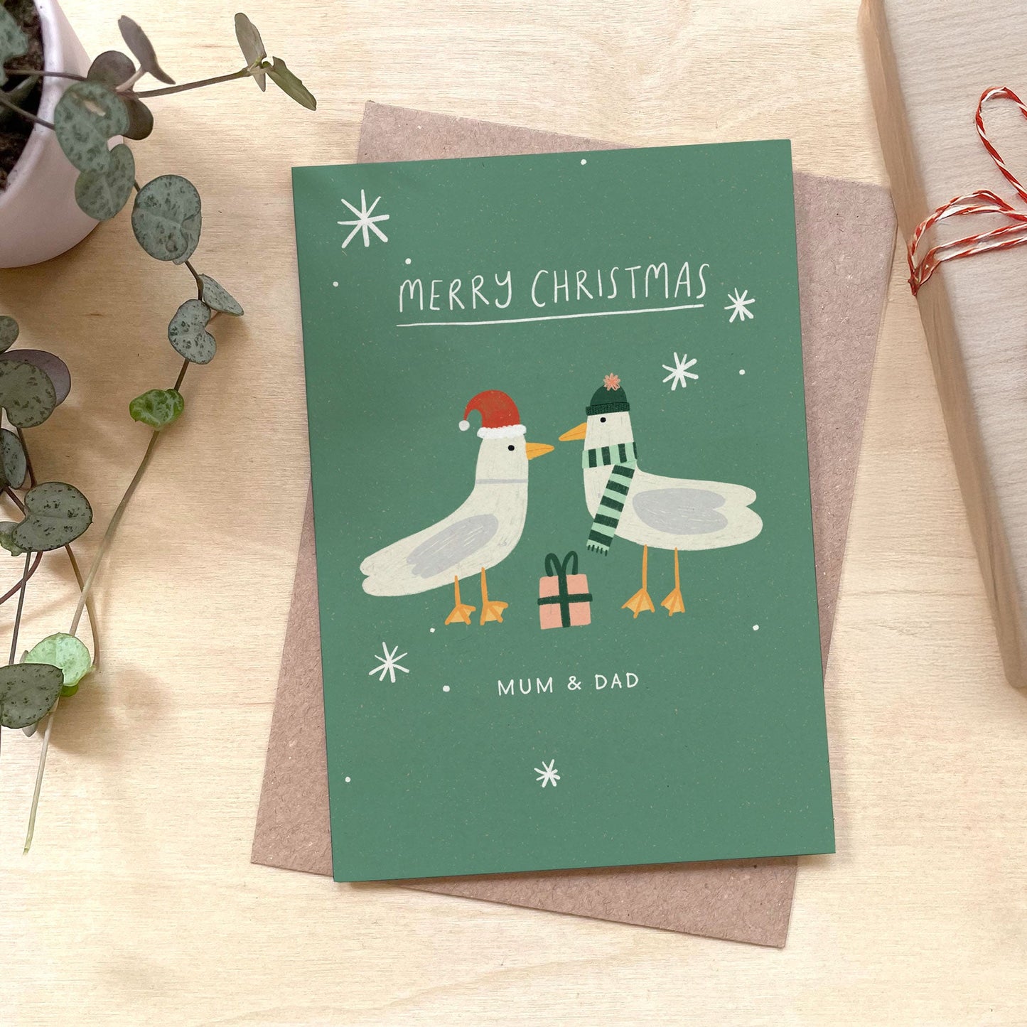 Mum & Dad Seagull - Recycled Coffee Cup Christmas Card