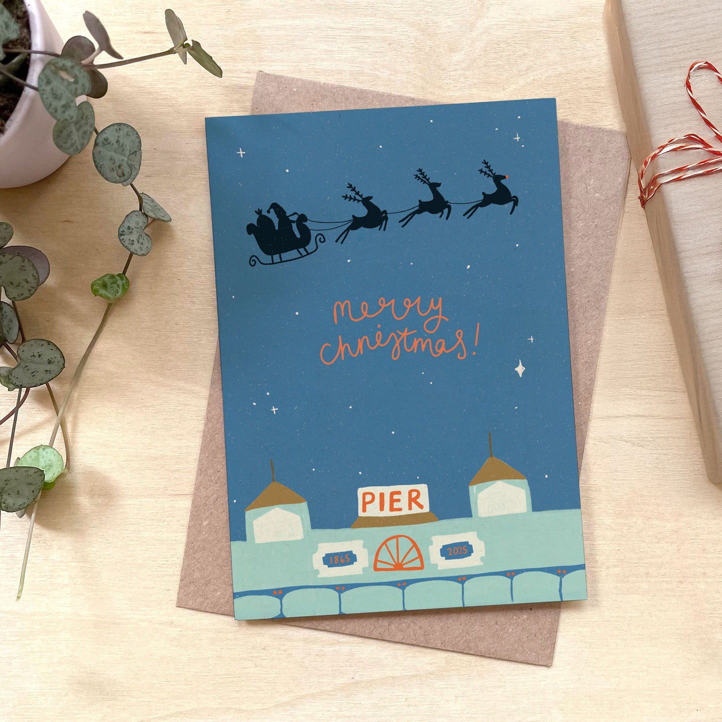 Teignmouth Pier - Recycled Coffee Cup Christmas Card
