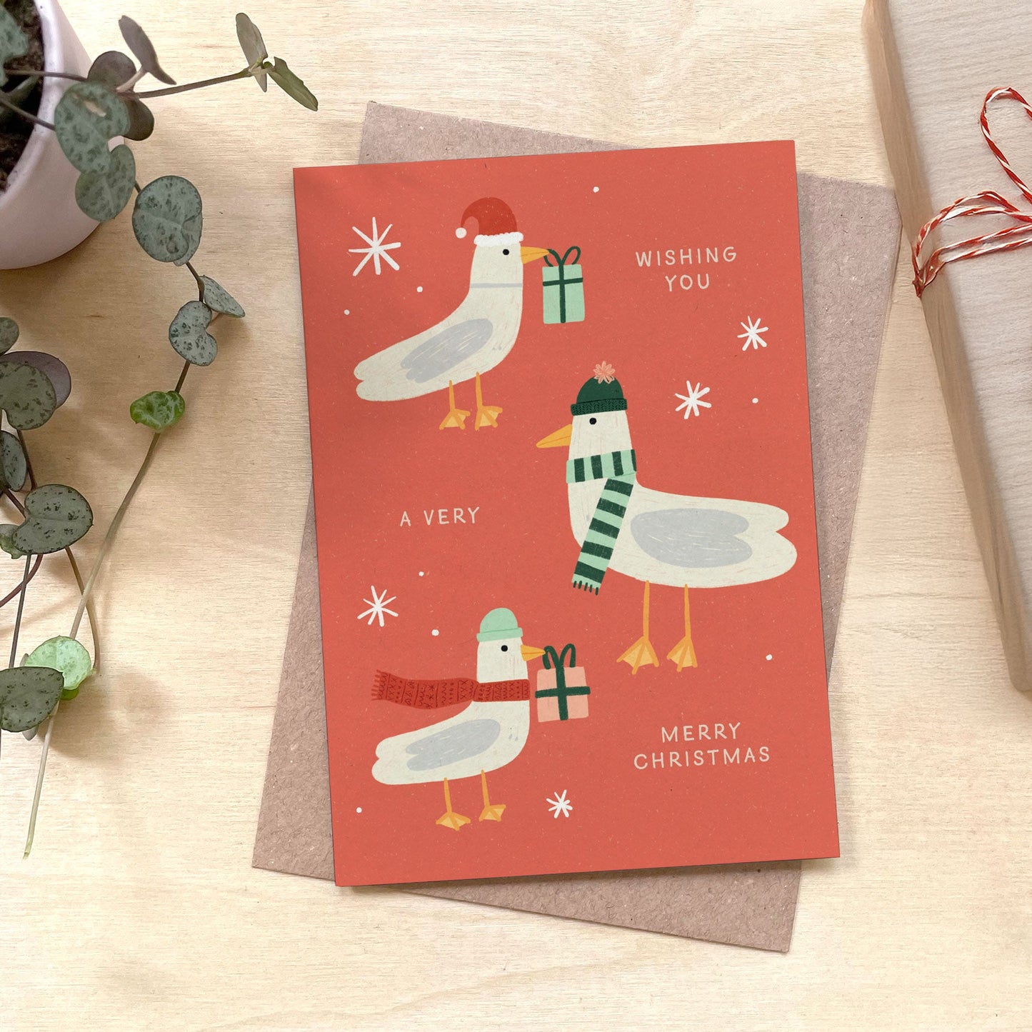 Very Merry Christmas Seagull - Recycled Coffee Cup Christmas Card