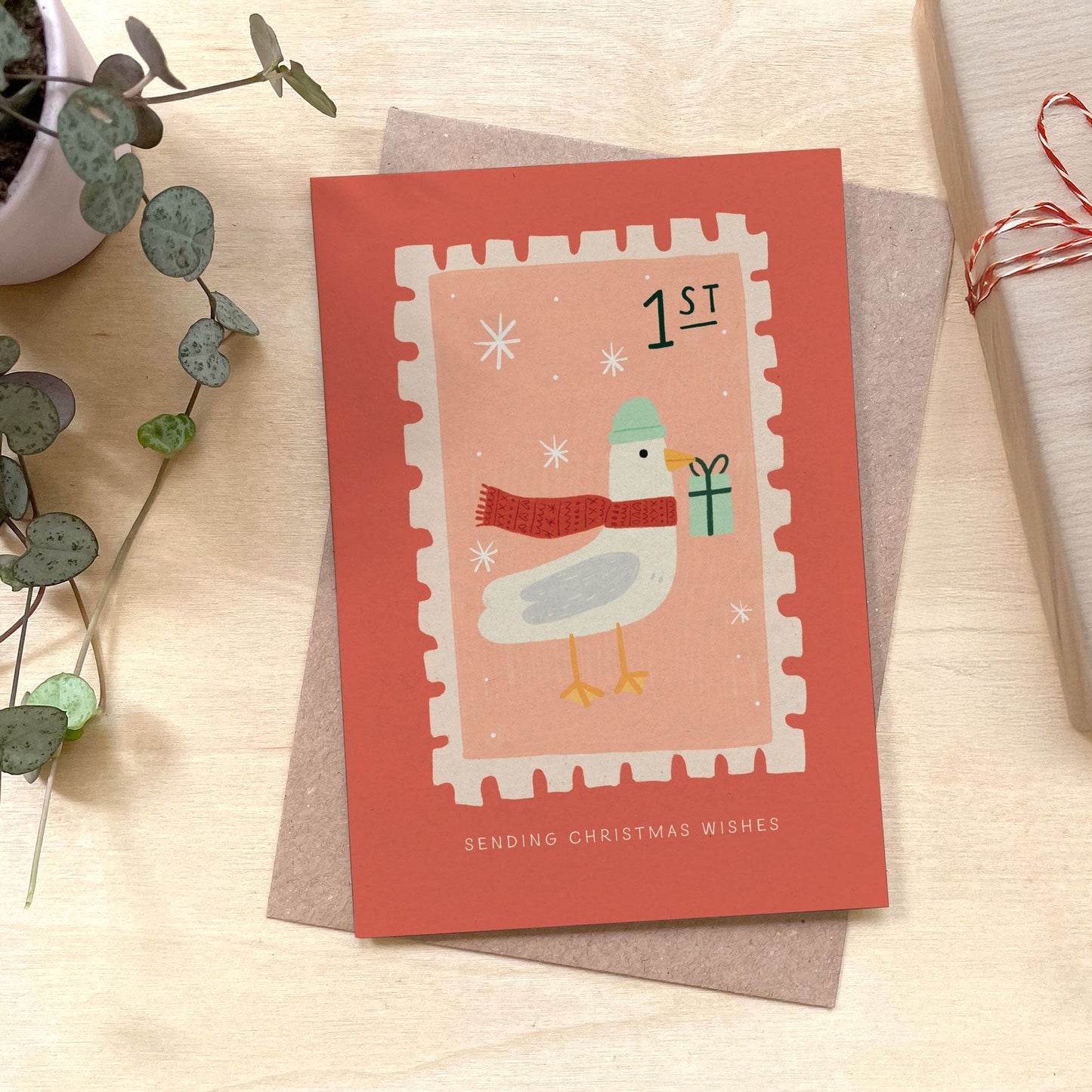 Seagull Stamp - Recycled Coffee Cup Christmas Card