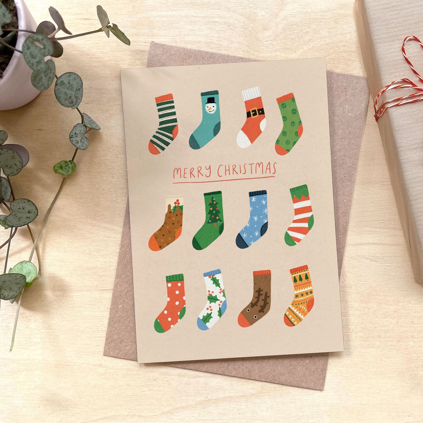 Christmas Socks - Recycled Coffee Cup Christmas Card