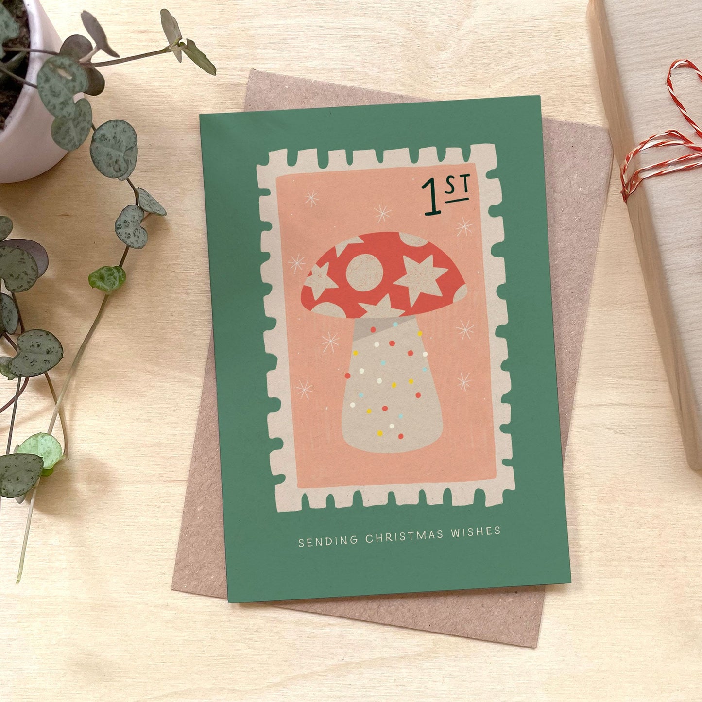 Toadstool Stamp - Recycled Coffee Cup Christmas Card