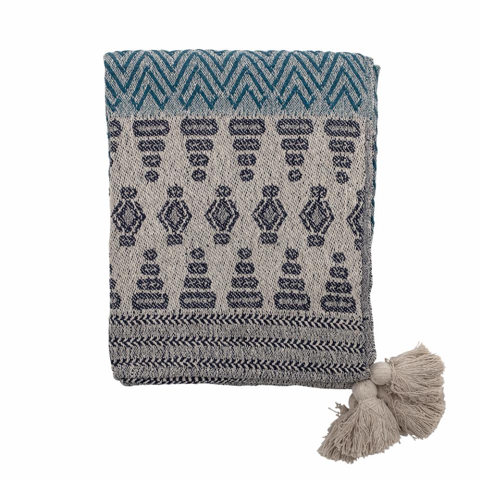Bloomingville Recycled Cotton Throw Blanket - Milas Blue