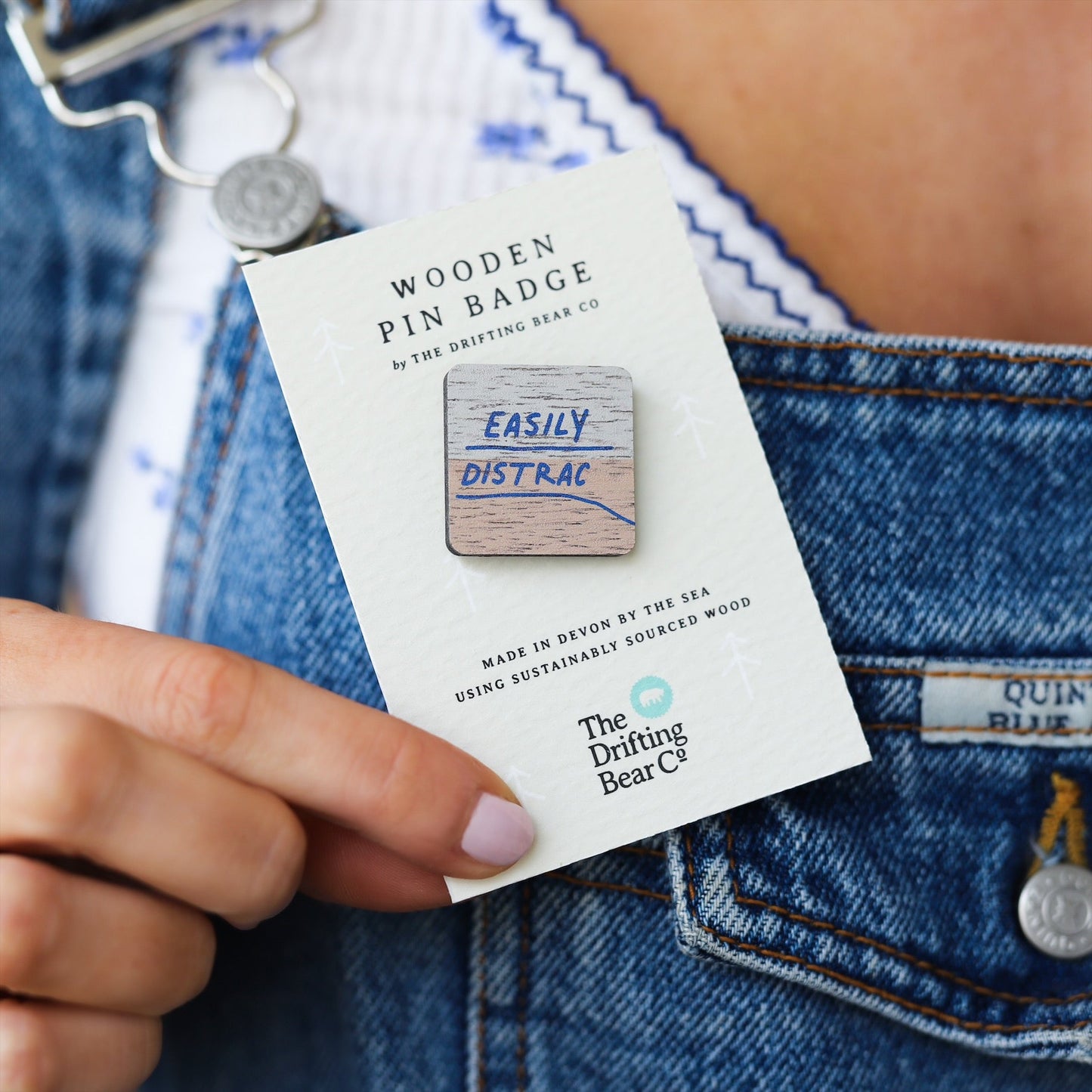 Easily Distracted Wooden Pin Badge