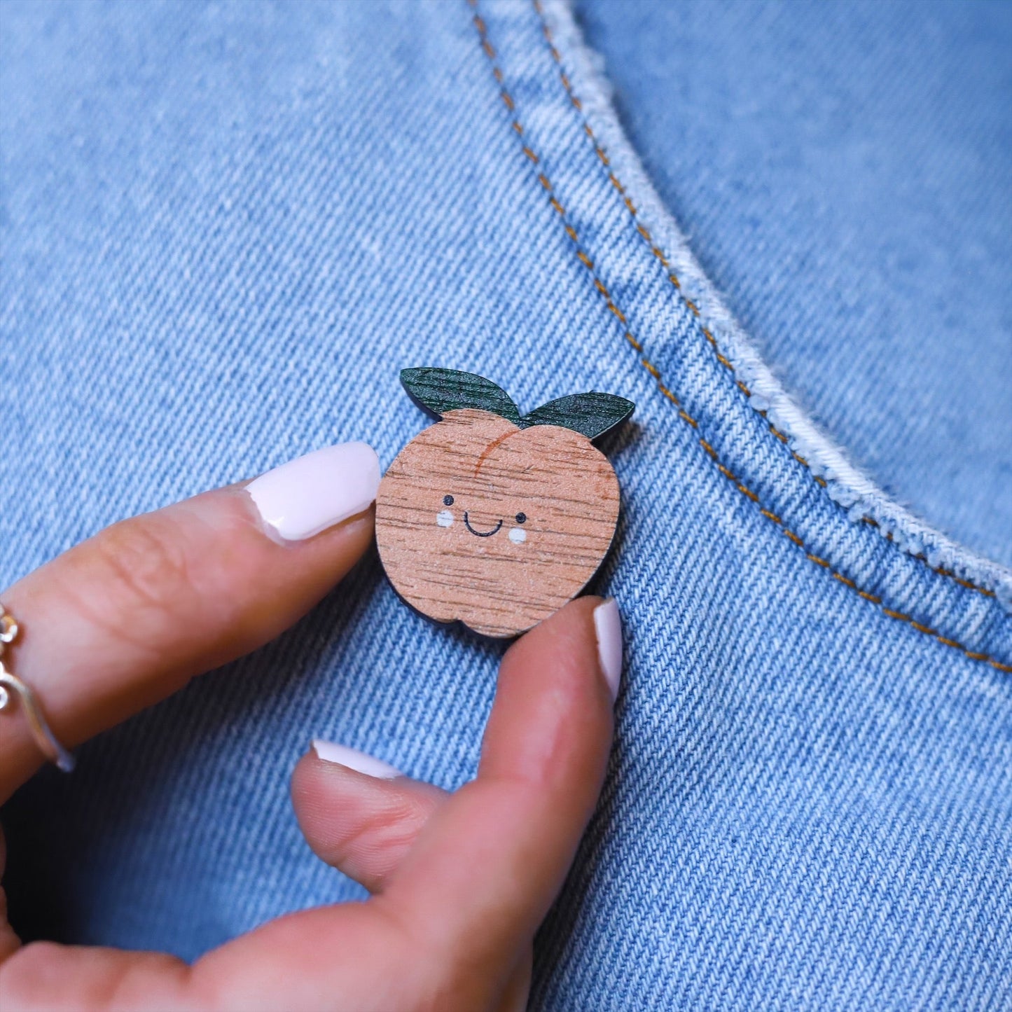 Wooden Pin Badge - Peach