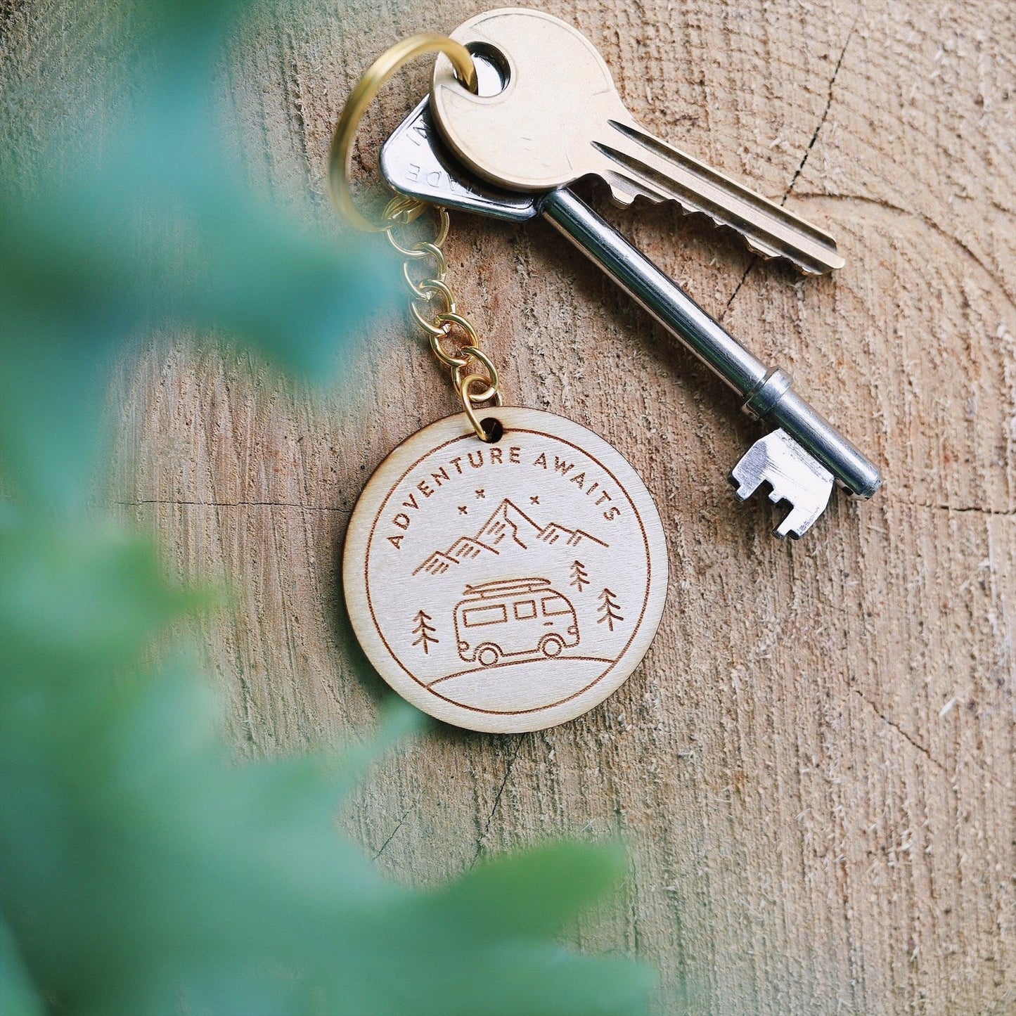 Adventure Awaits Wooden Keyring