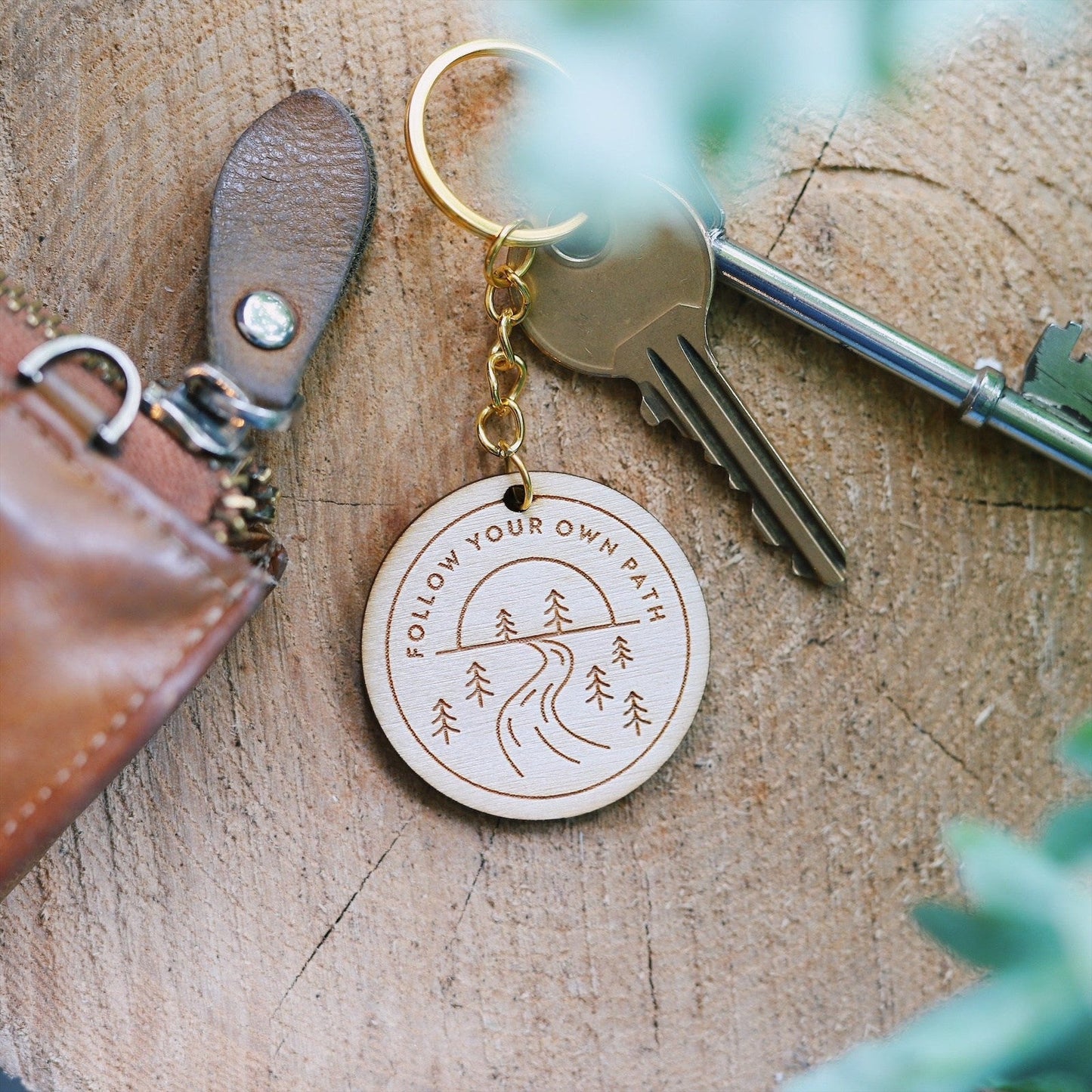 Follow Your Own Path Wooden Keyring