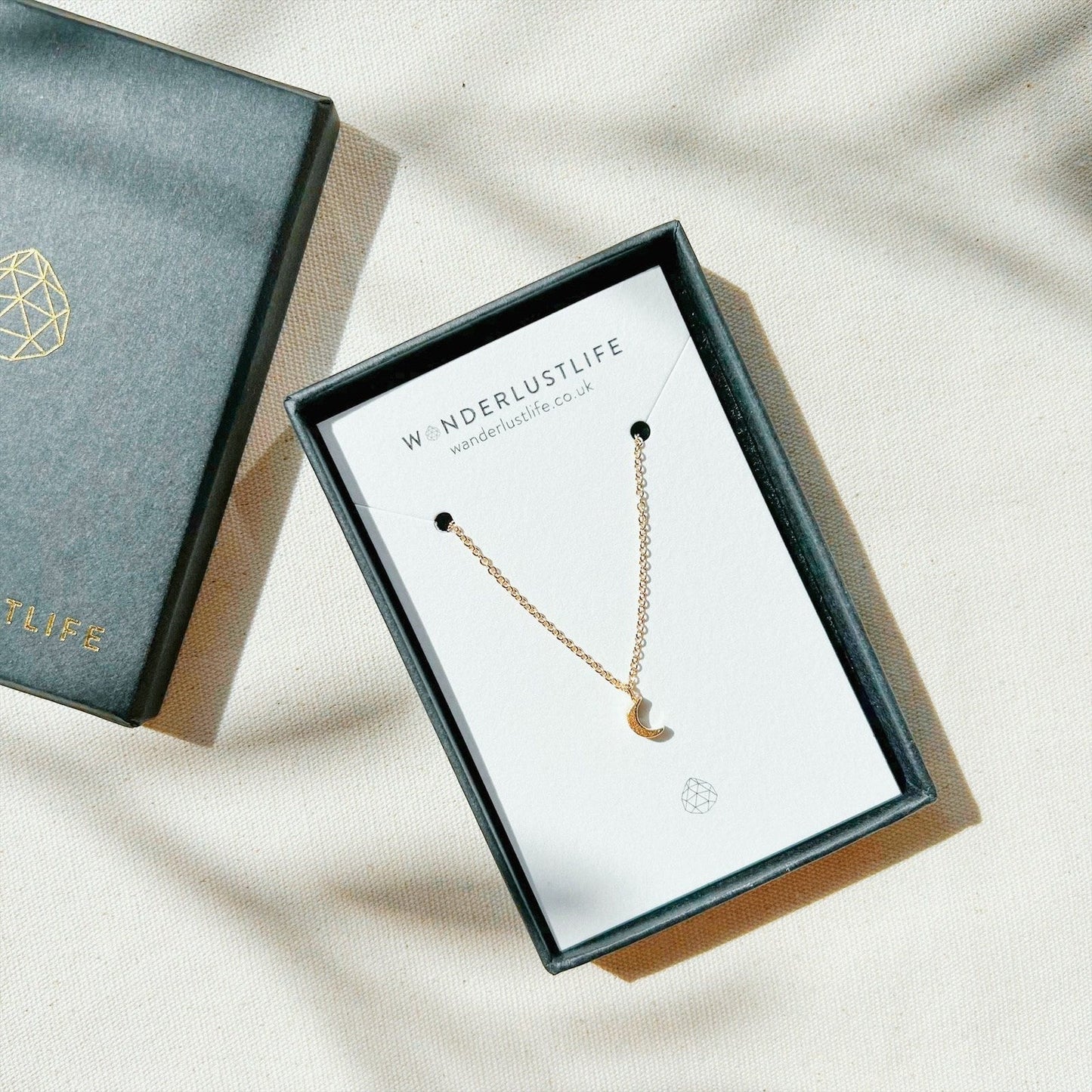 Wanderlust Life Fine Gold Chain Necklace - Petite Luna Crescent