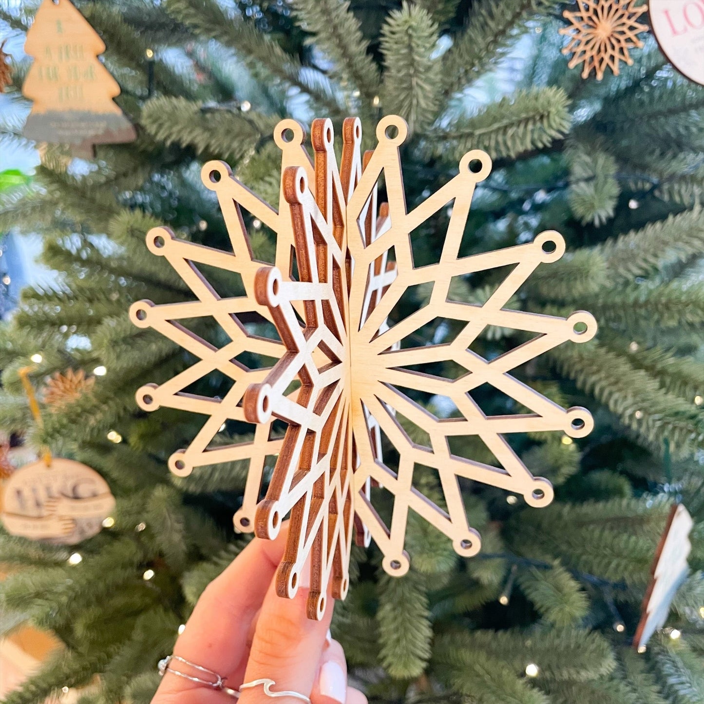 Wooden Standing Snowflake Decoration - Set of 3