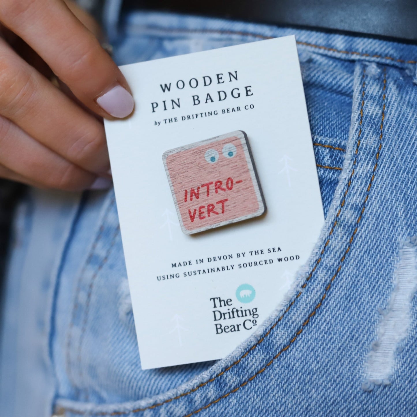 Wooden Pin Badge - Introvert