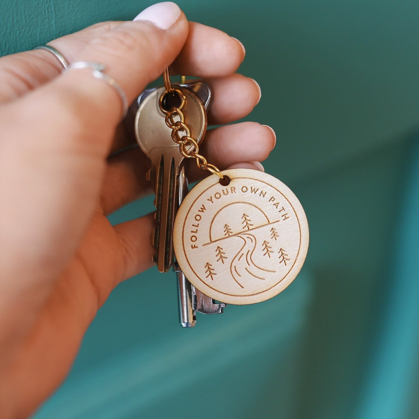 Follow Your Own Path Wooden Keyring