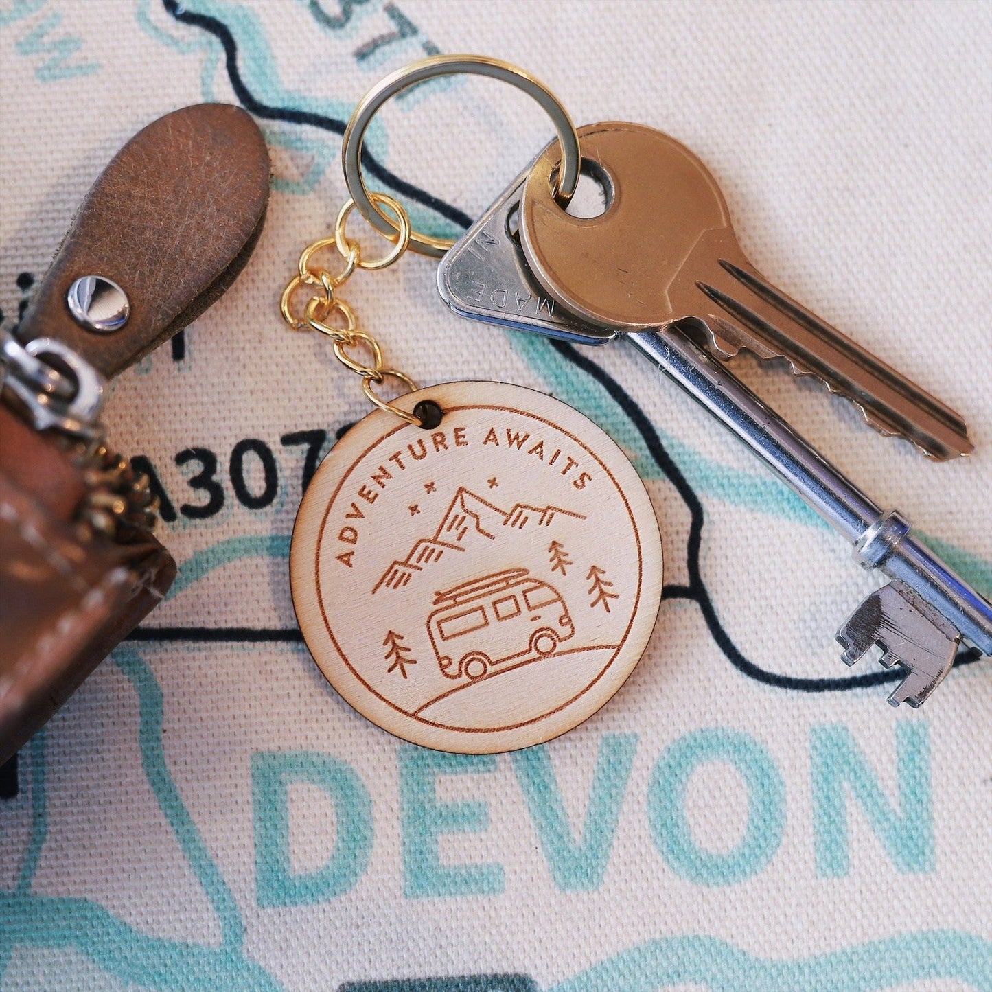 Adventure Awaits Wooden Keyring