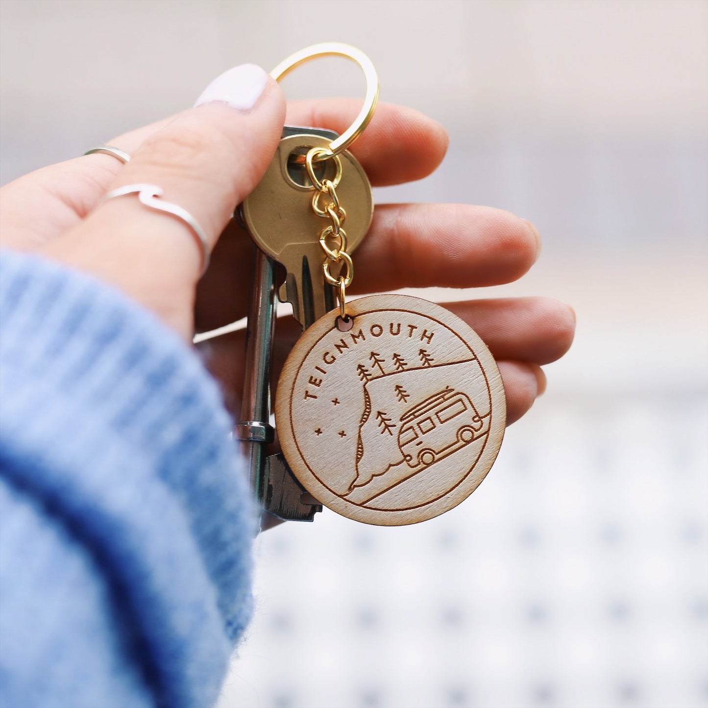 Teignmouth Camper Wooden Keyring