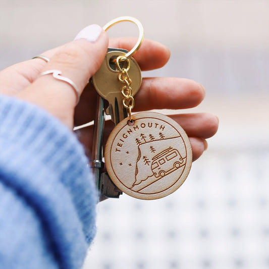 Teignmouth Camper Wooden Keyring