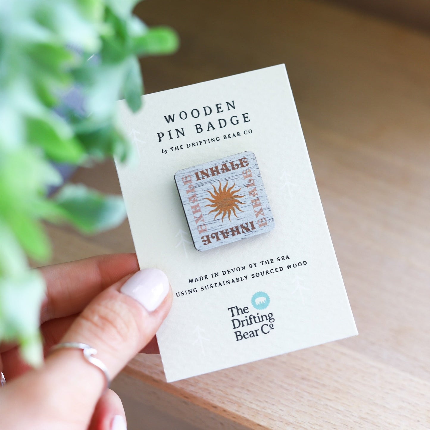 Inhale/Exhale Wooden Pin Badge