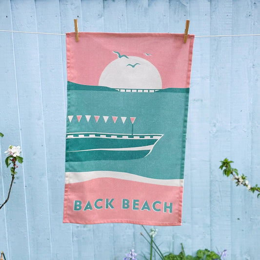'Back Beach' Tea Towel
