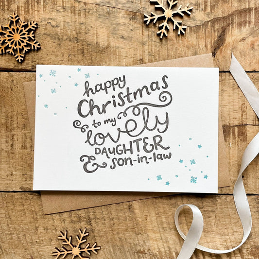 'Happy Christmas to my Lovely Daughter & Son-In-Law' Recycled Coffee Cup Card