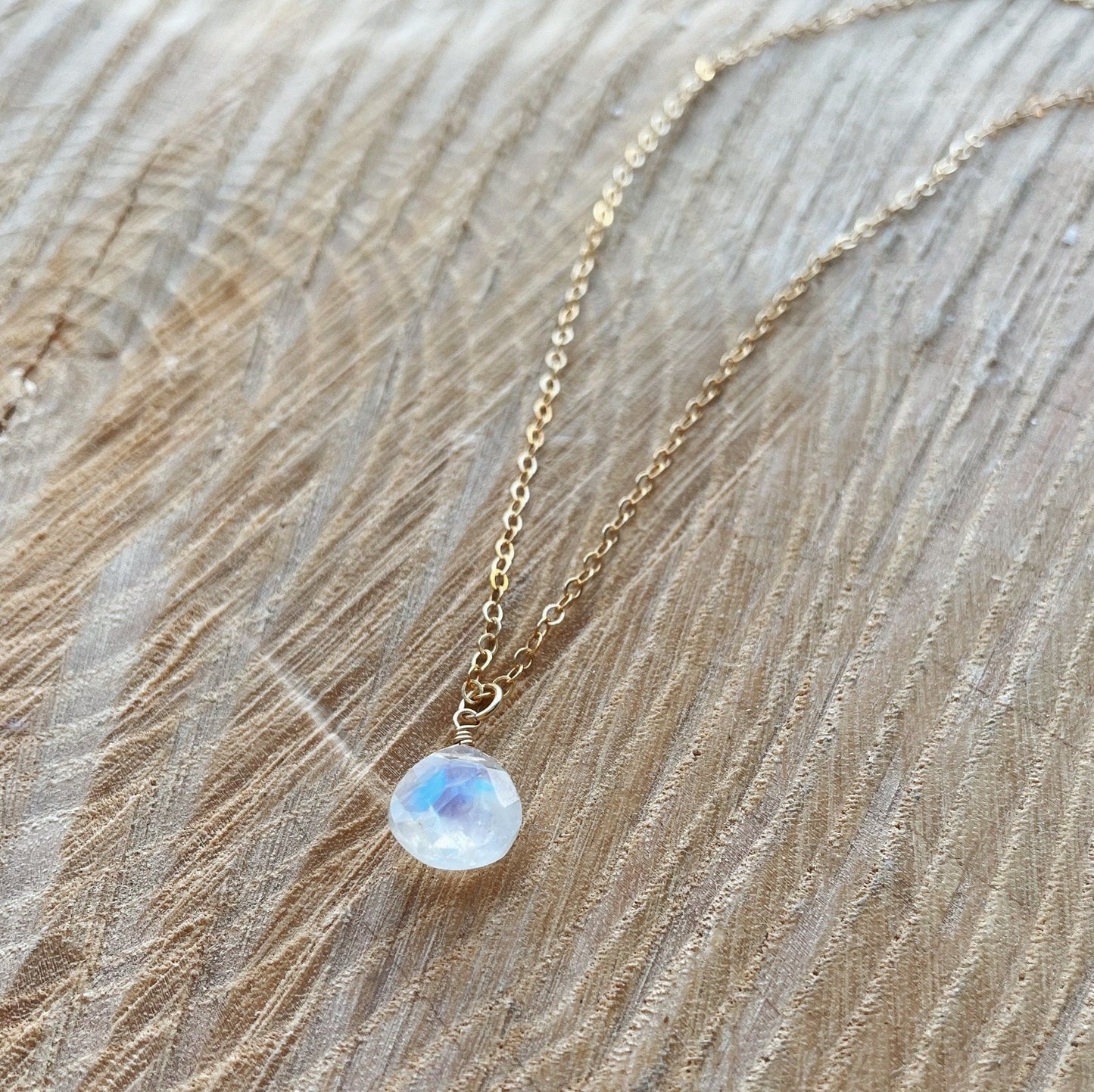 Wanderlust Life Fine Gold Chain Necklace - Rainbow Moonstone