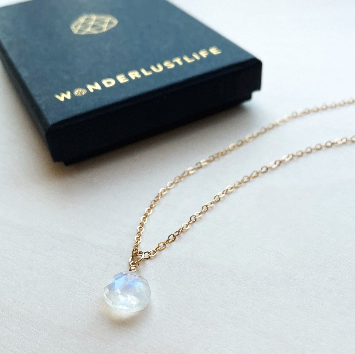 Wanderlust Life Fine Gold Chain Necklace - Rainbow Moonstone