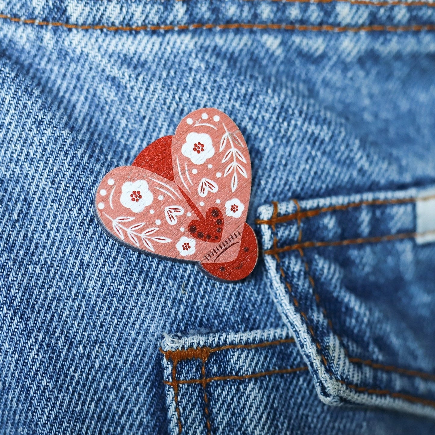 Wooden Pin Badge - Love Bug