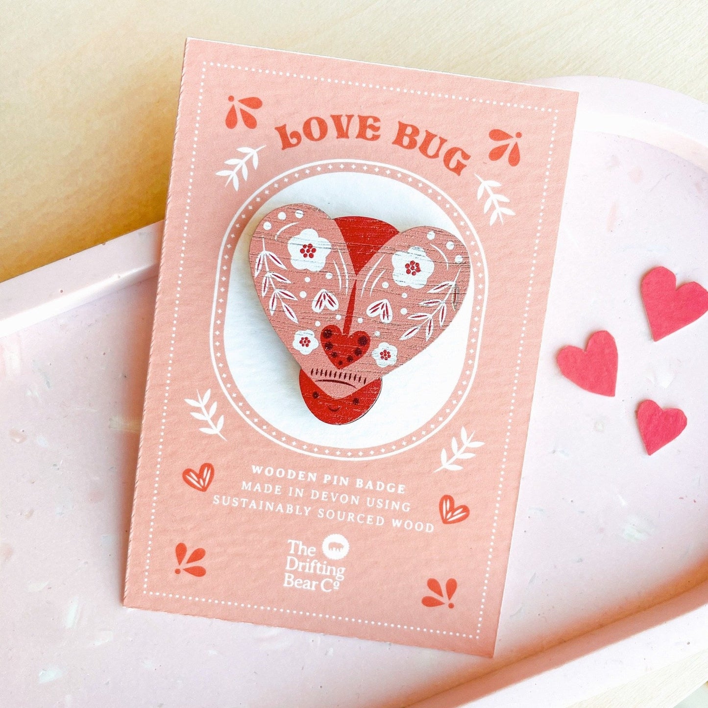 Wooden Pin Badge - Love Bug
