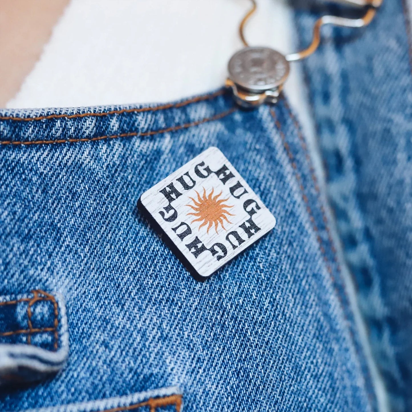 Sunburst Hug Wooden Pin Badge