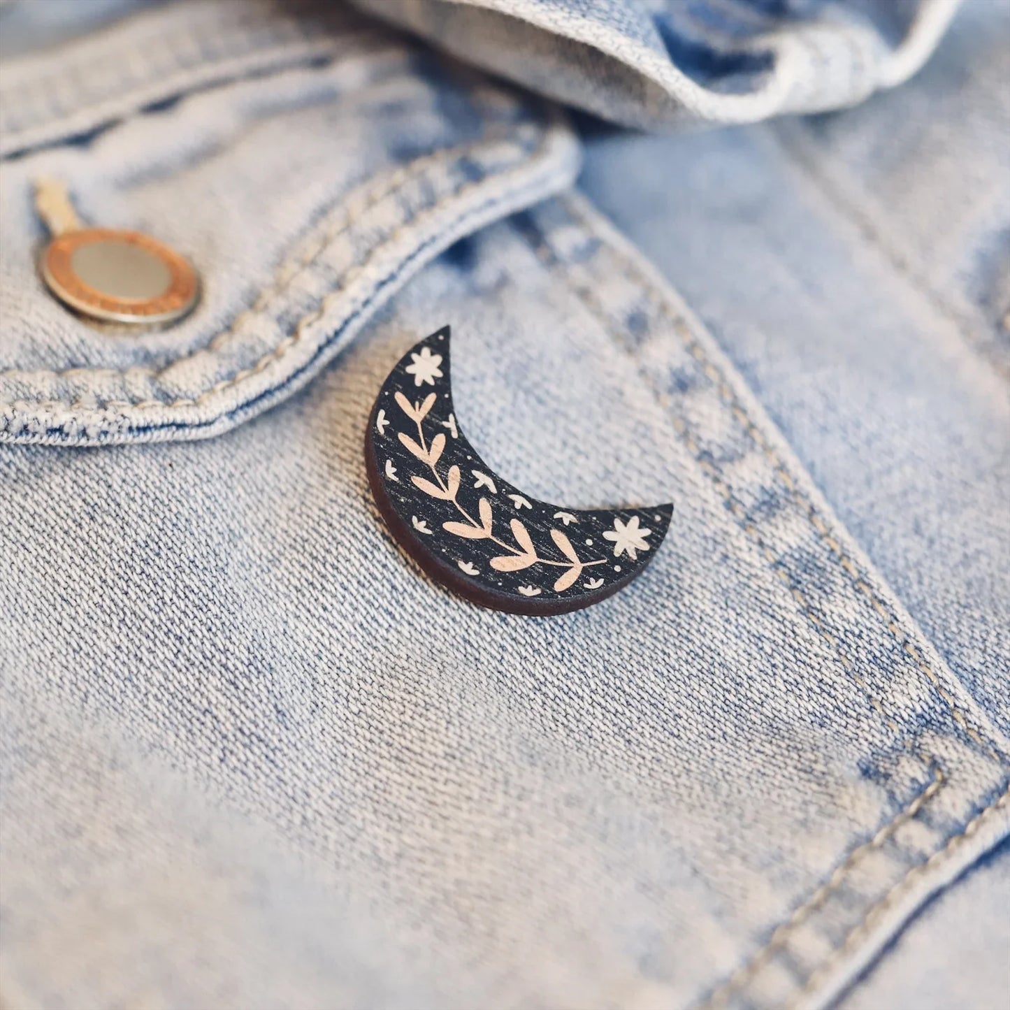 Wooden Pin Badge - Moon