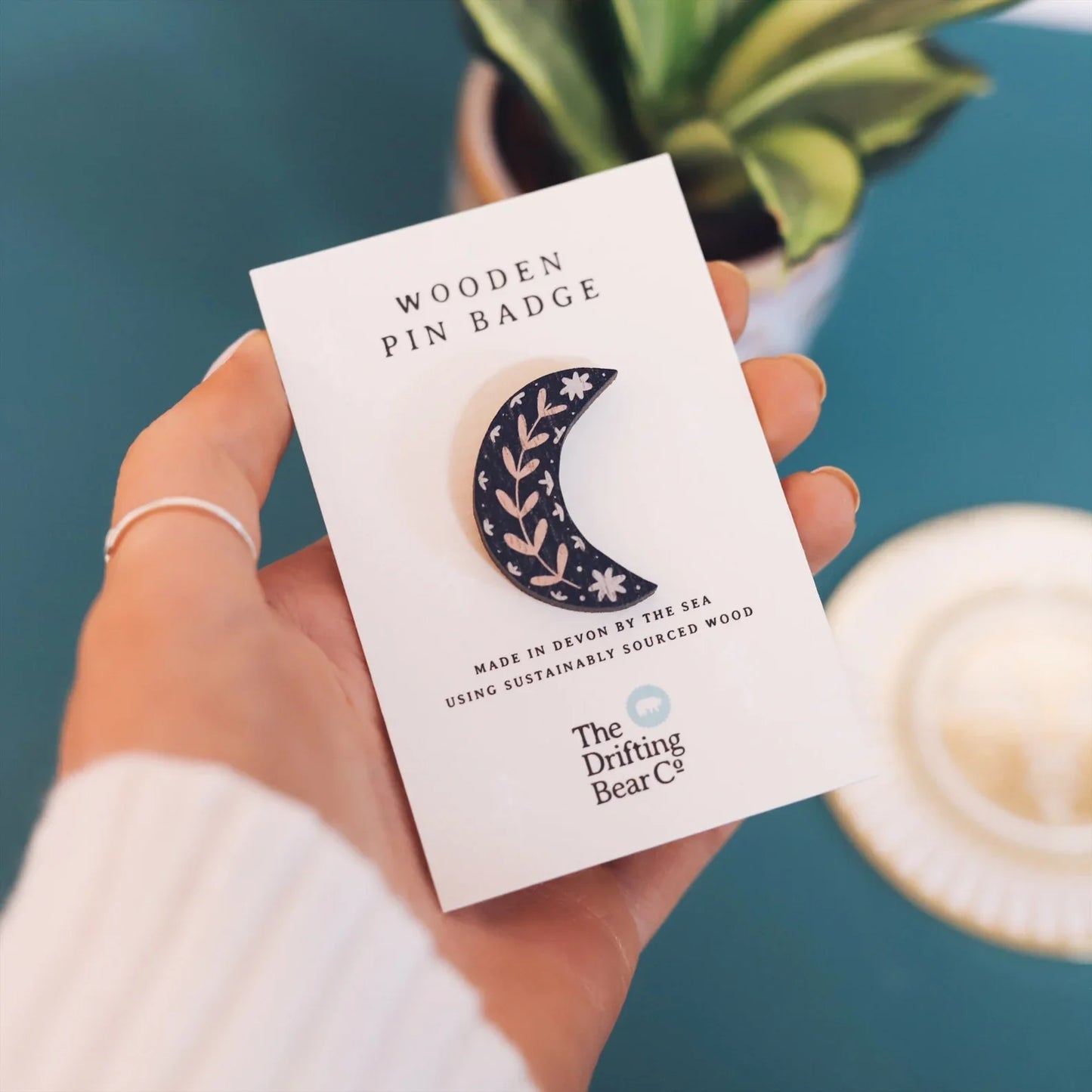 Wooden Pin Badge - Moon