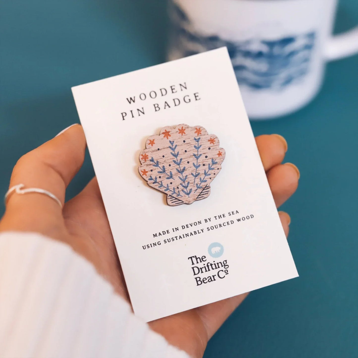 Wooden Pin Badge - Shell
