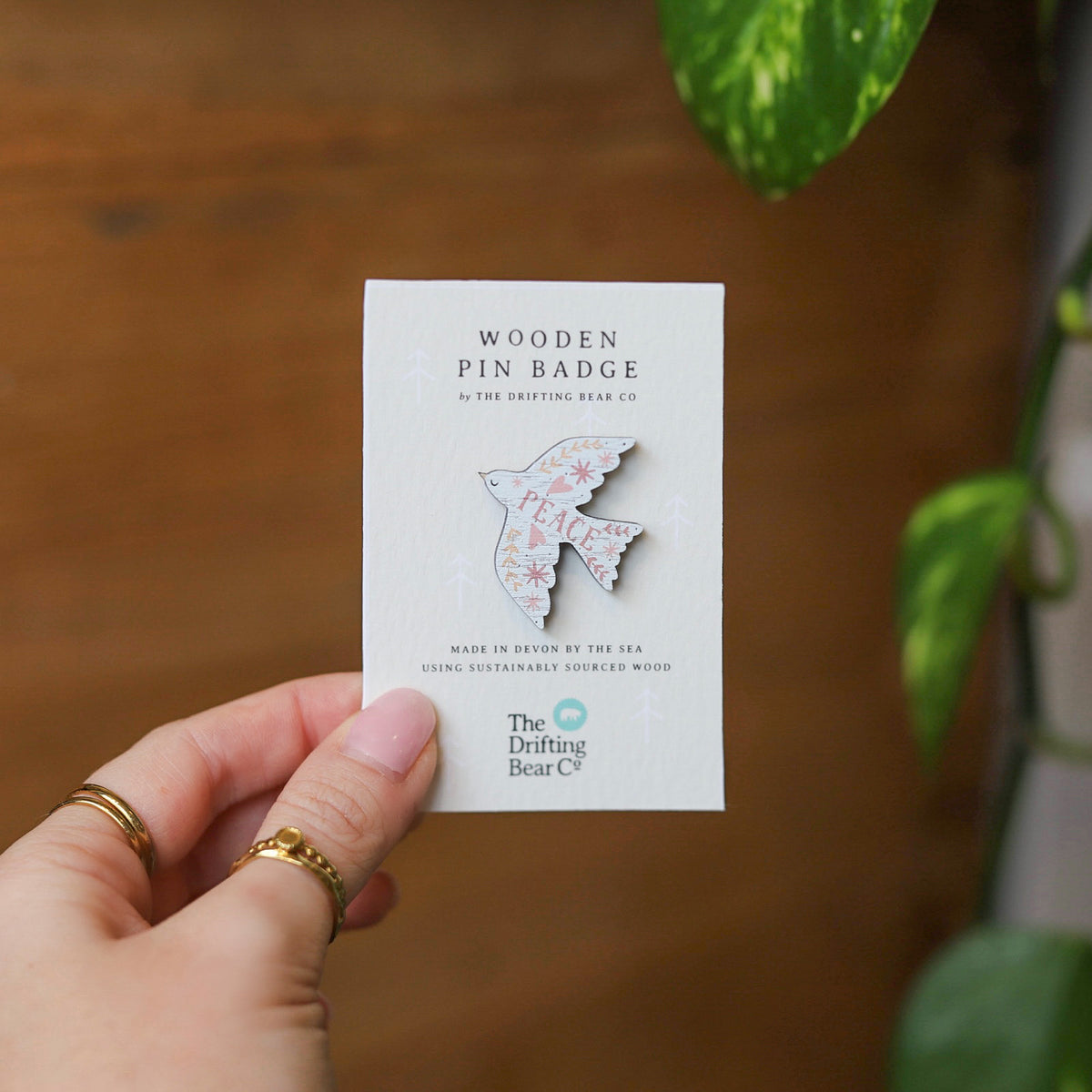 Peace White Dove Wooden Pin Badge