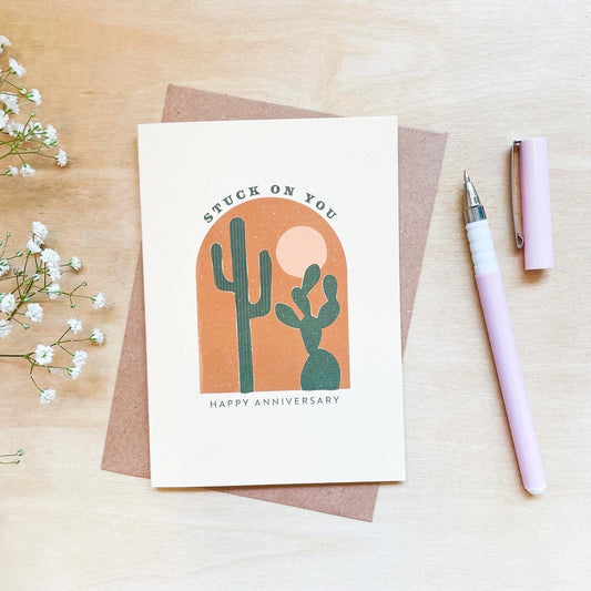 'Stuck On You Anniversary' Recycled Coffee Cup Card