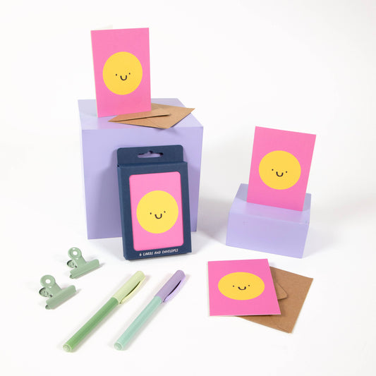 Pack of 6 x Mini Smiley Face Cards