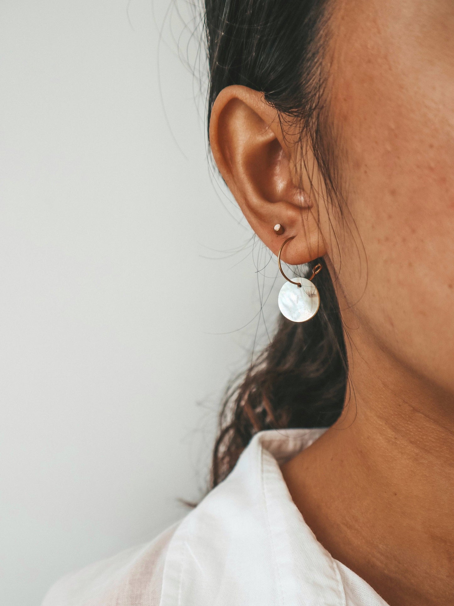 Akoya Shell Gold Hoop Earrings