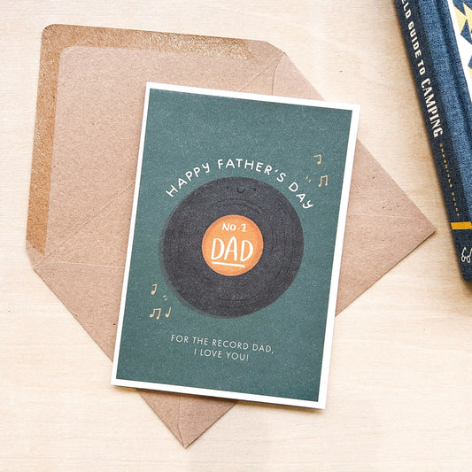 'Record' Father's Day Recycled Coffee Cup Card