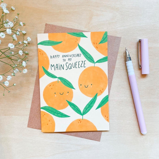 'Happy Anniversary to my Main Squeeze' Recycled Coffee Cup Card