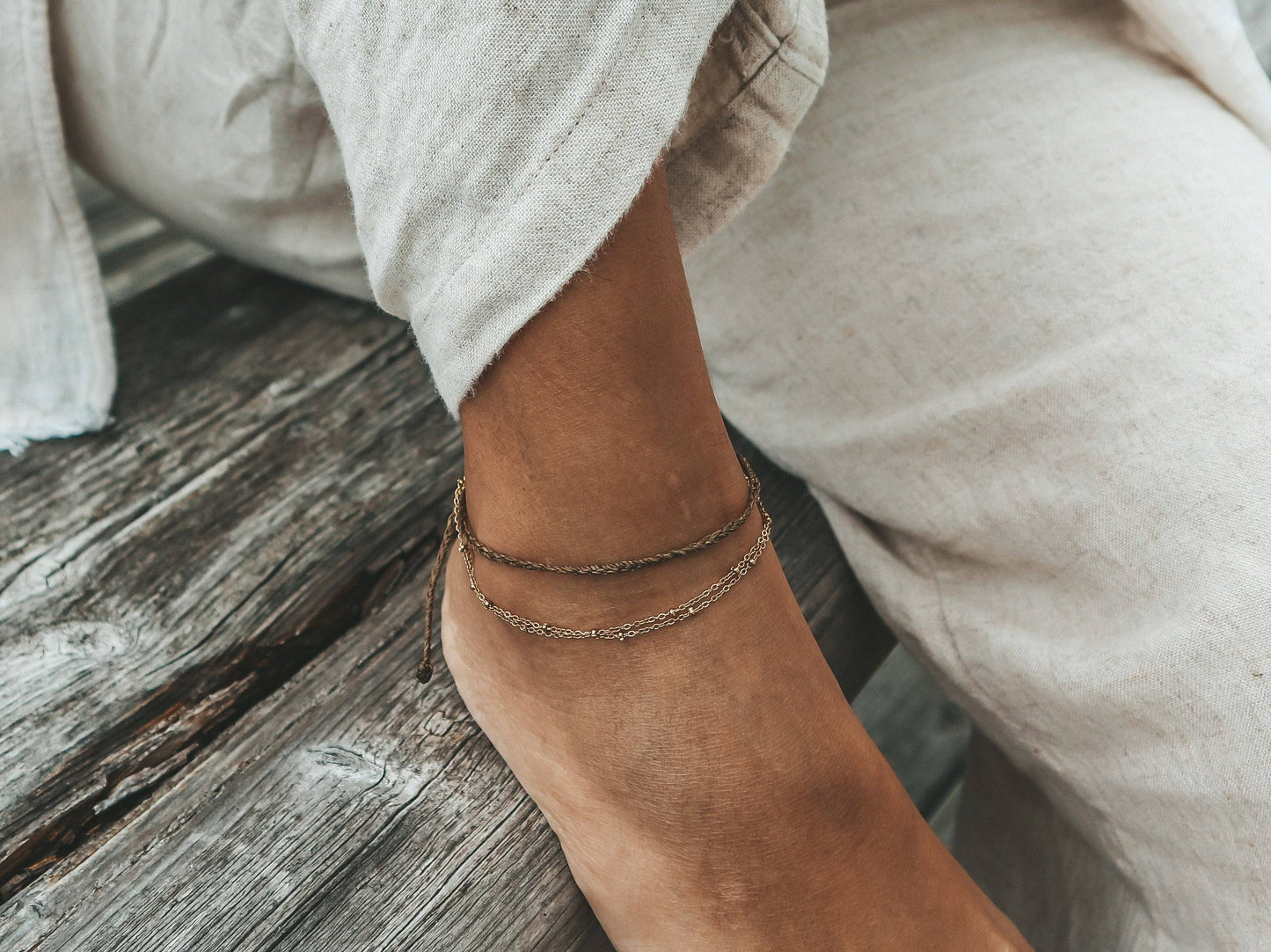 Canggu Anklet,  Surfer Gold Anklet: Pink