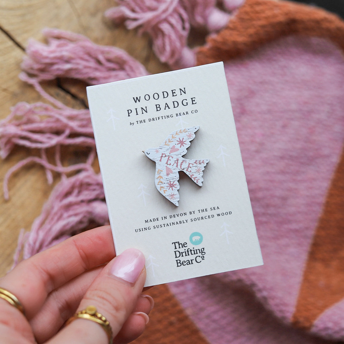 Peace White Dove Wooden Pin Badge