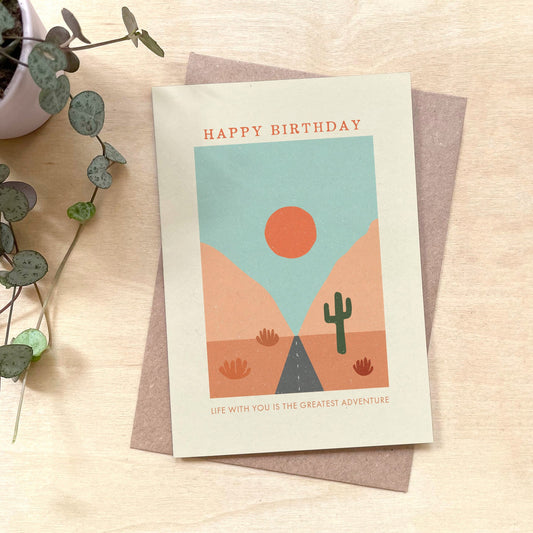 'Greatest Adventure' Happy Birthday Recycled Coffee Cup Card