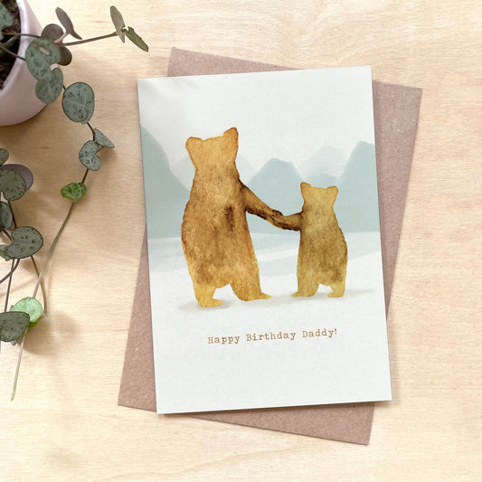 'Happy Birthday Daddy' Bears Recycled Coffee Cup Card