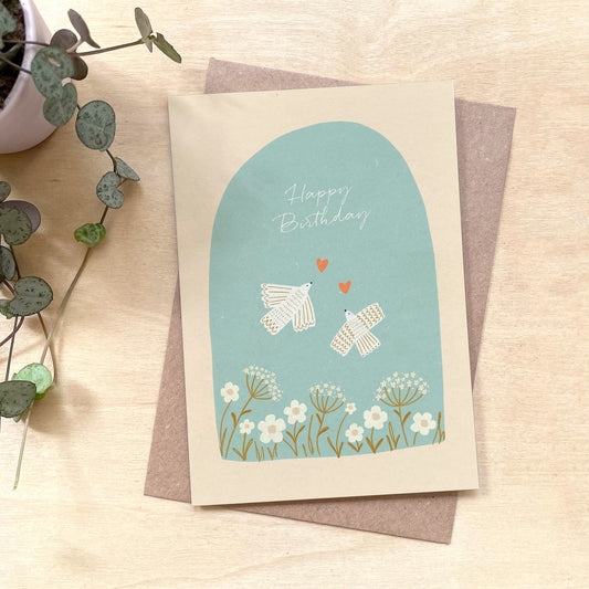 Happy Birthday Birds Recycled Coffee Cup Card