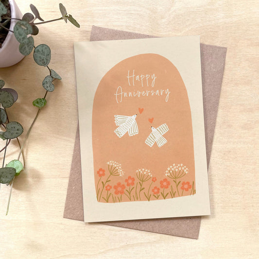 Happy Wedding Anniversary' Birds Recycled Coffee Cup Card